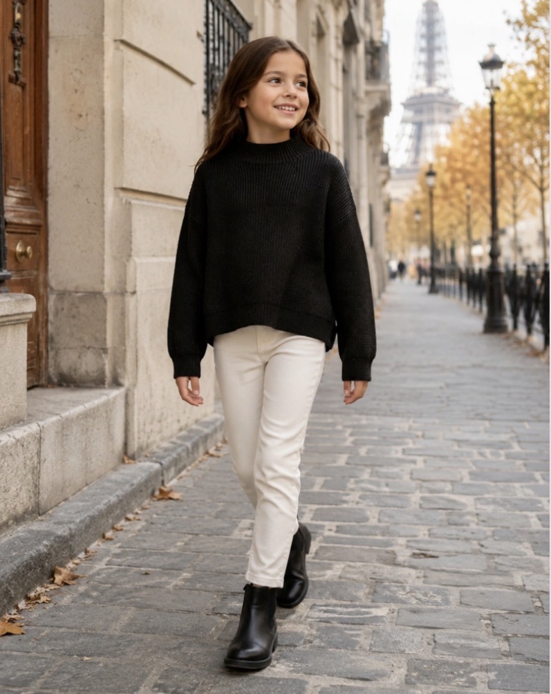 Pull Fille en maille loose et col cheminée