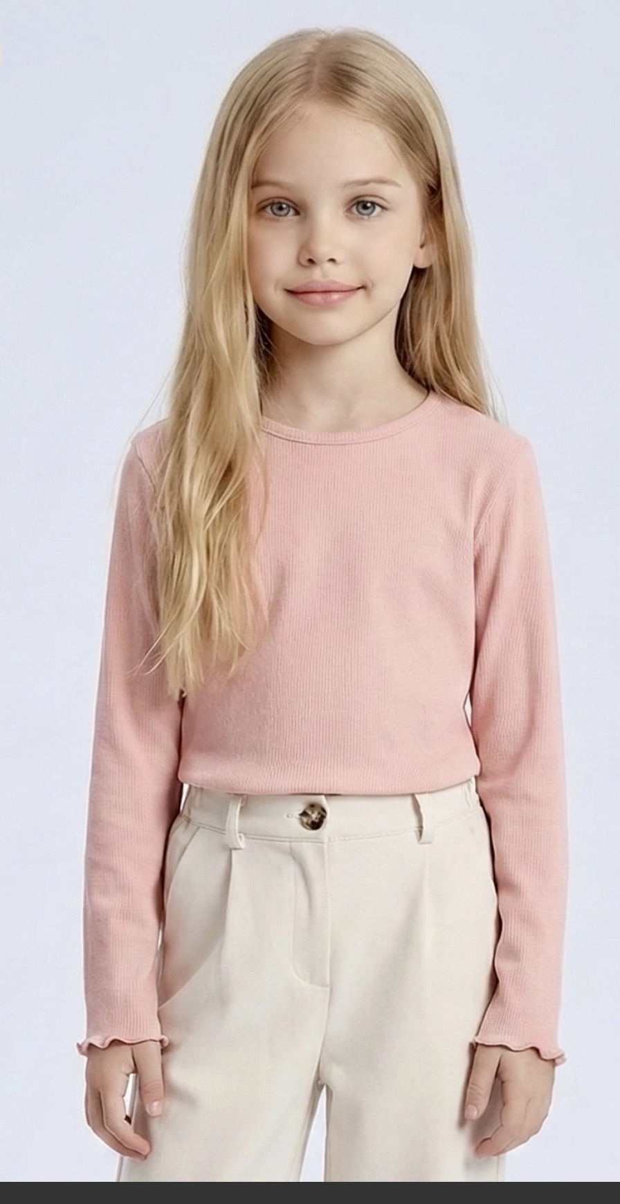 T-shirt côtelé en coton manches longue pour fille